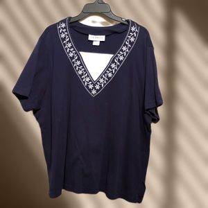 Blue Cotton V-neck Blouse